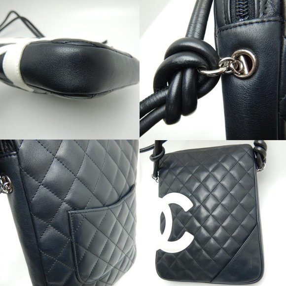 Chanel Cambon Line Shoulder Bag Diagonal Lambskin Black White - Picture 4 of 7